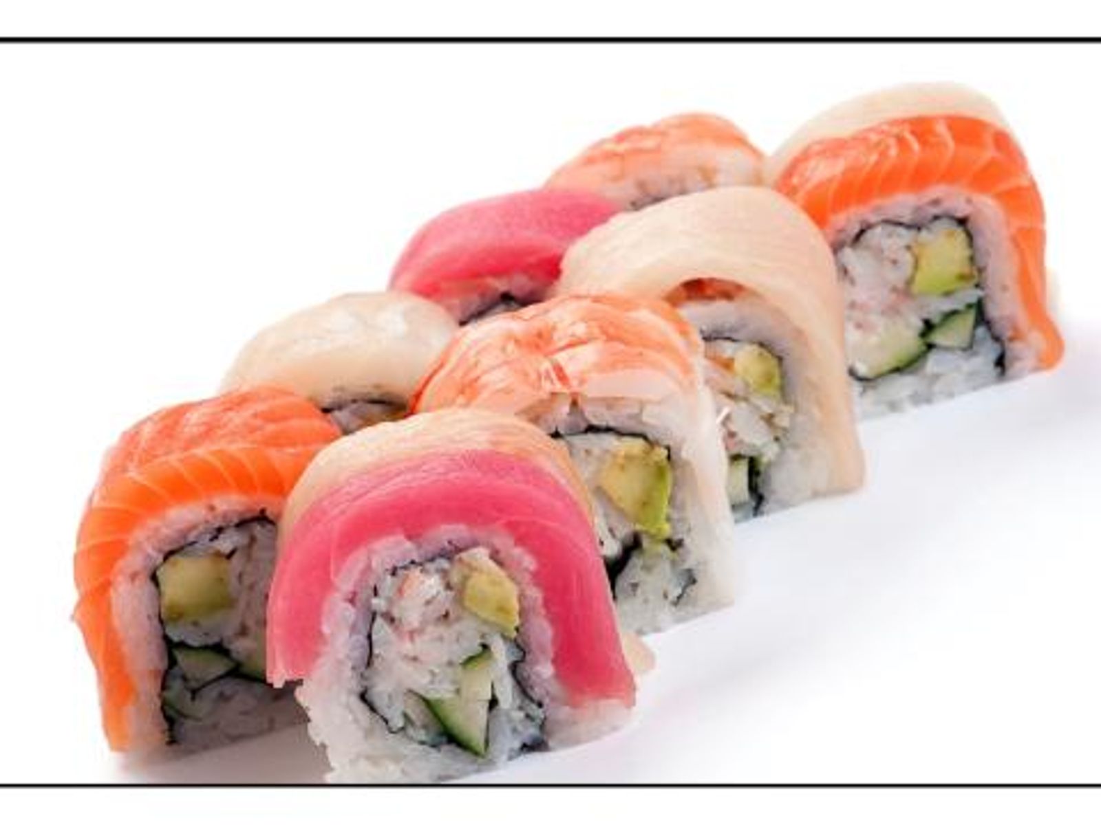 Order Rainbow Roll food online from Takumi Hibachi Sushi & Lounge store, Bay Shore on bringmethat.com