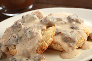 Order One Biscuit & Gravy with Eggs food online from Berry Fresh Cafe store, Jupiter on bringmethat.com