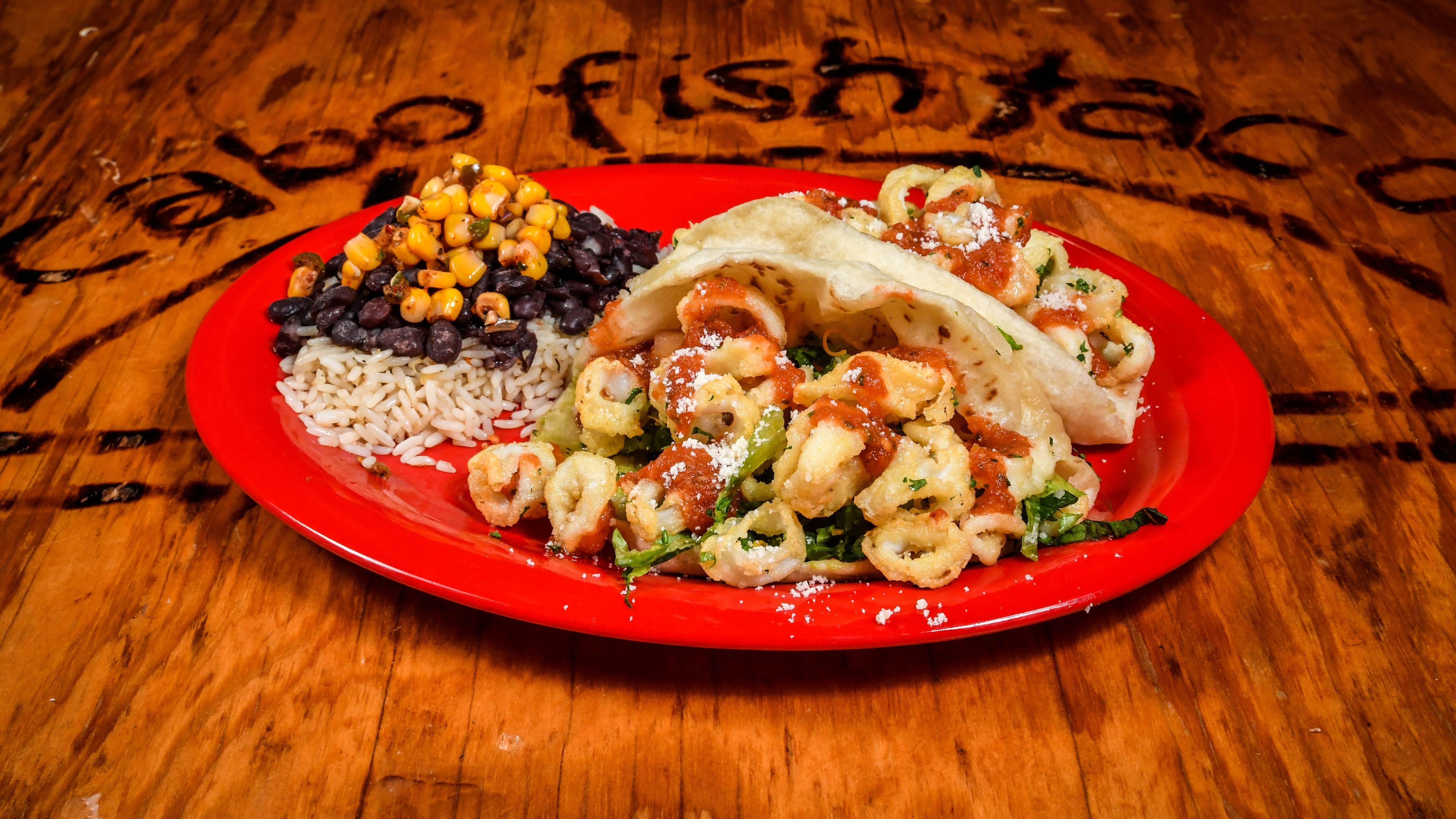 A La Crispy Calamari Taco from Cabo Fish Taco Baja Seagrill