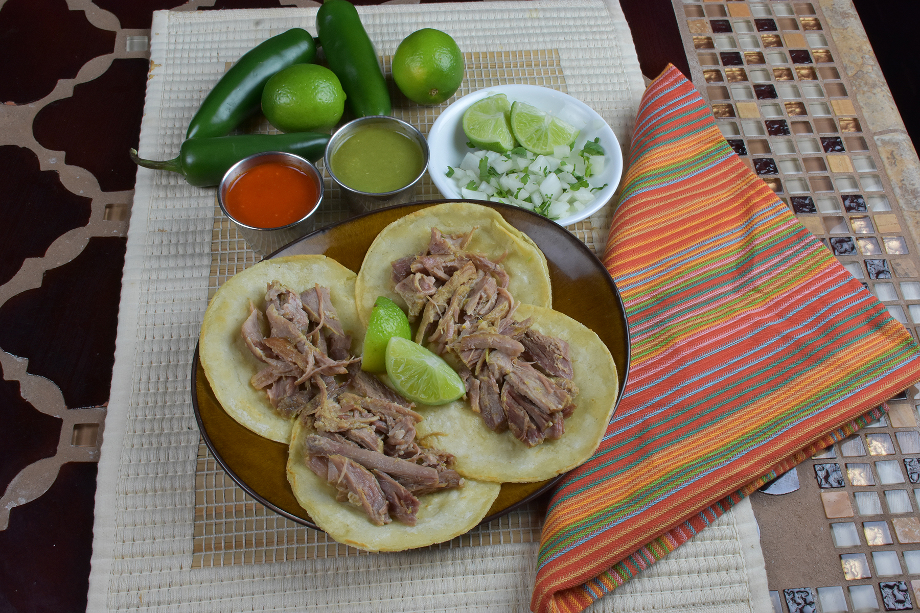 Order Carnitas Taco Plate food online from Chavira Market store, Las Cruces on bringmethat.com