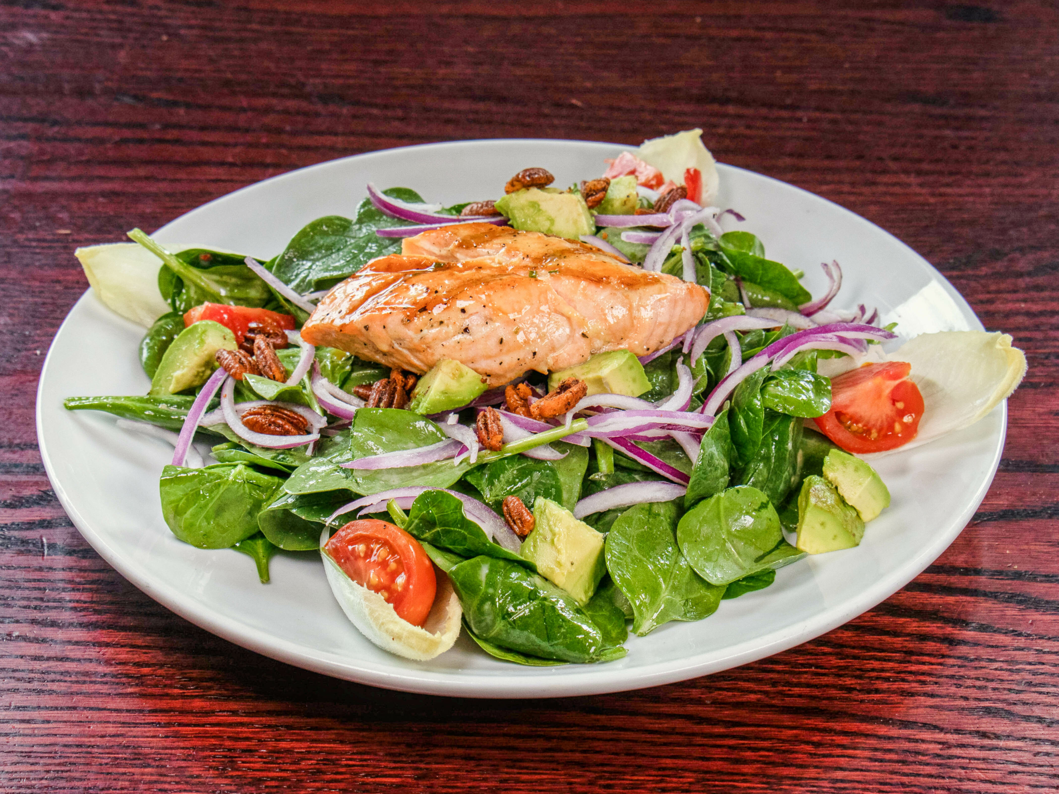 Order Honey Grilled Salmon Salad food online from The Bungalow Lakehouse store, Sterling on bringmethat.com