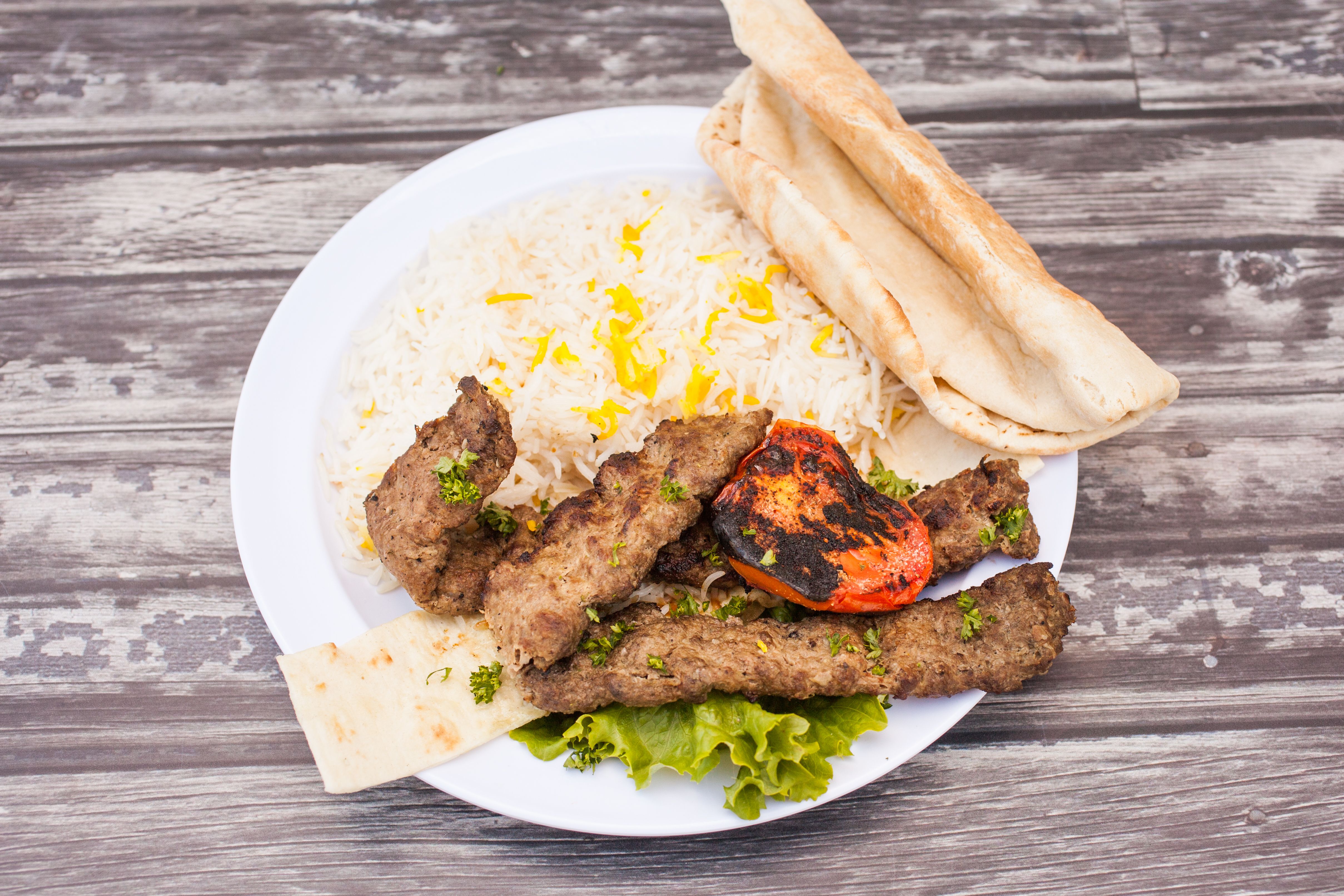 Order Koobideh Beef Plate food online from Mitra's Cafe store, Murrieta on bringmethat.com