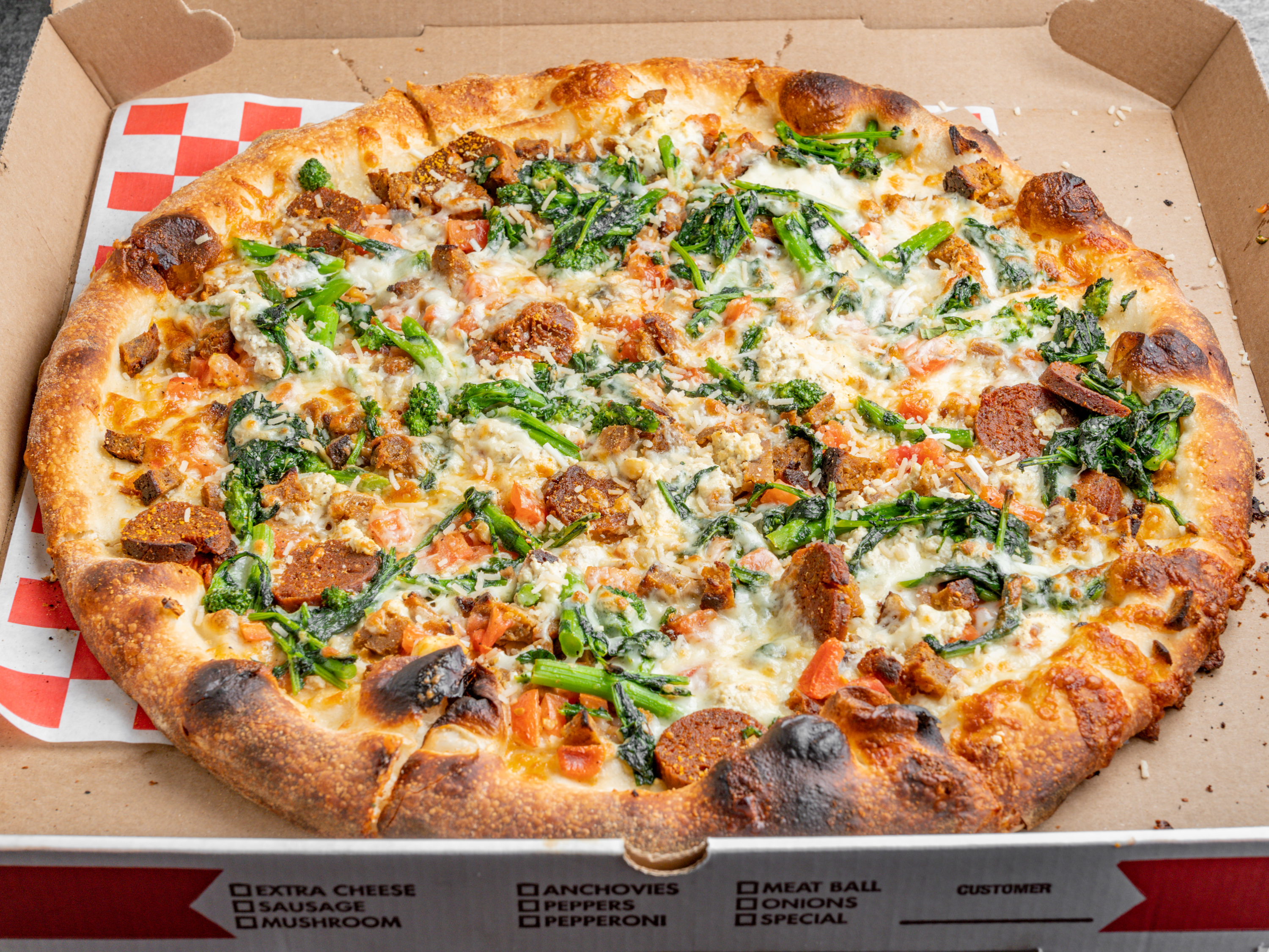 Order Traditional The Sausage and Broccoli Rabe Pizza food online from 3 Brothers of RVC store, Rockville Centre on bringmethat.com