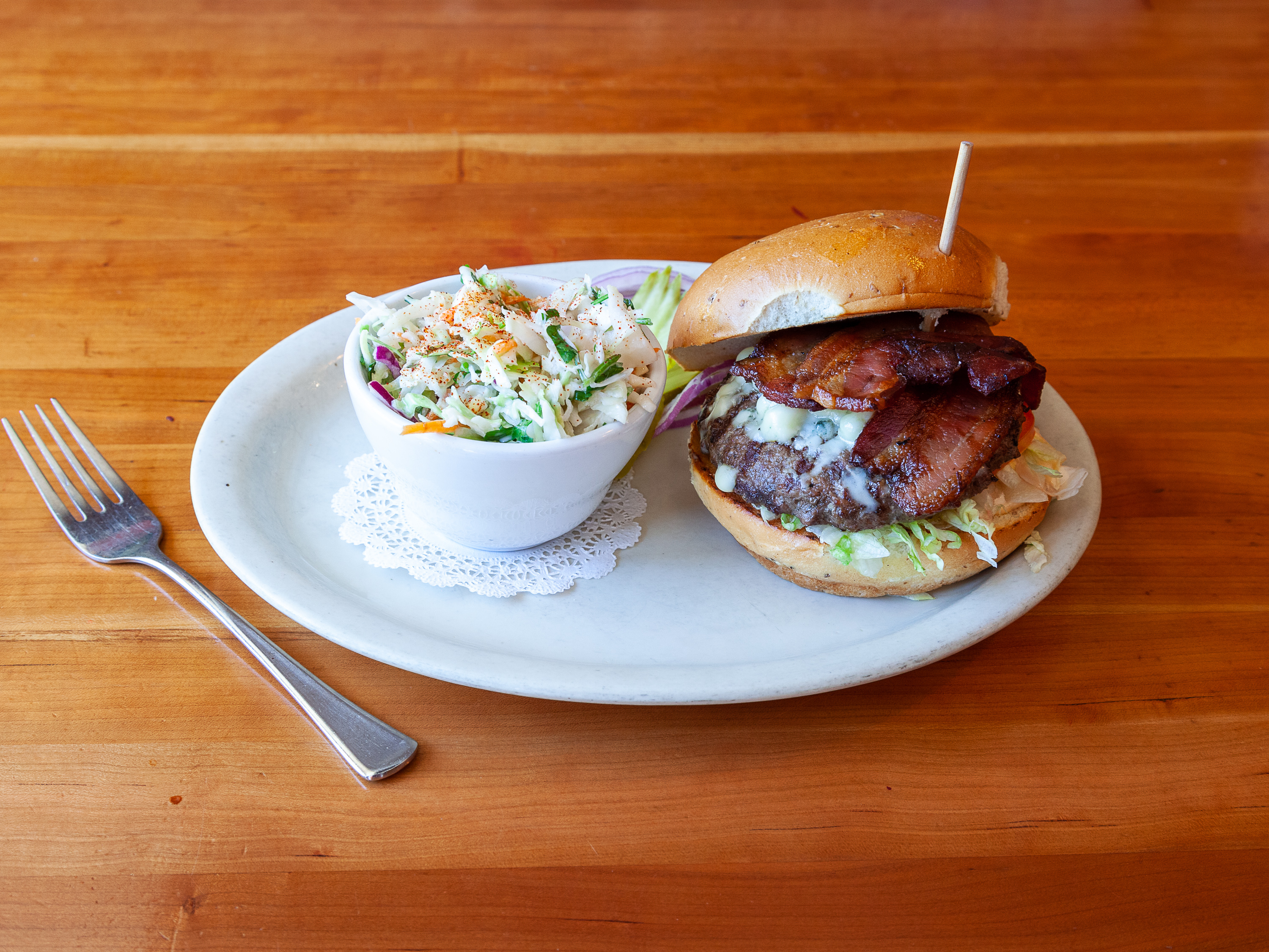 Order Crumbled Blue & Bacon Burger food online from Elliott Bay Brewhouse & Pub store, Burien on bringmethat.com
