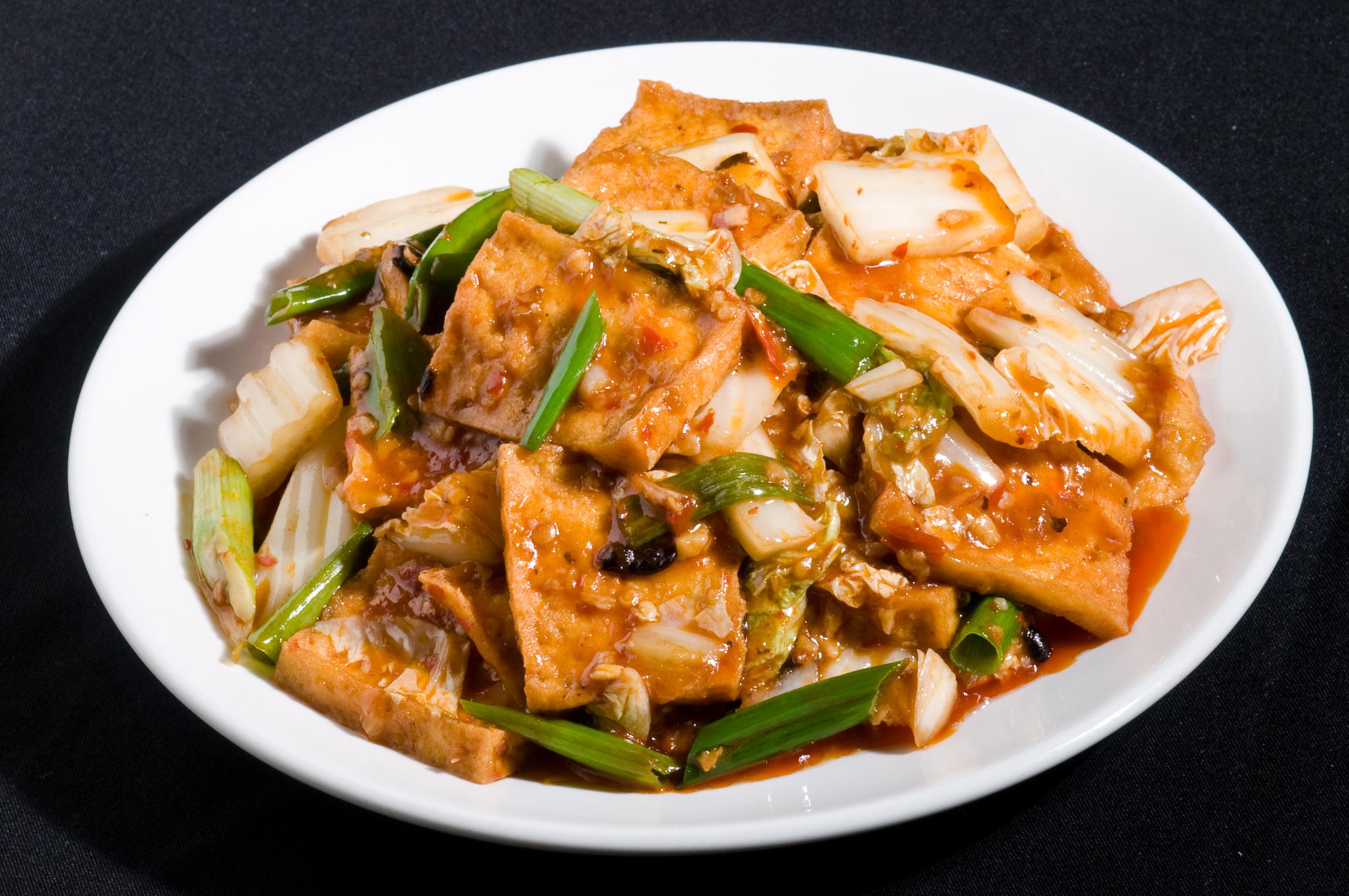 Order K2. Braised Pan Seared Tofu with Garlic Chili food online from Shu Han Ju Chinese Restaurant store, New York on bringmethat.com