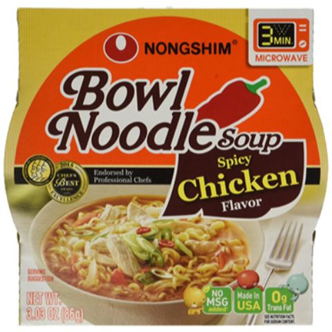 Order NongShim Bowl Noodle Soup, Spicy Chicken 3.03oz food online from Circle K And Liquors store, Fontana on bringmethat.com