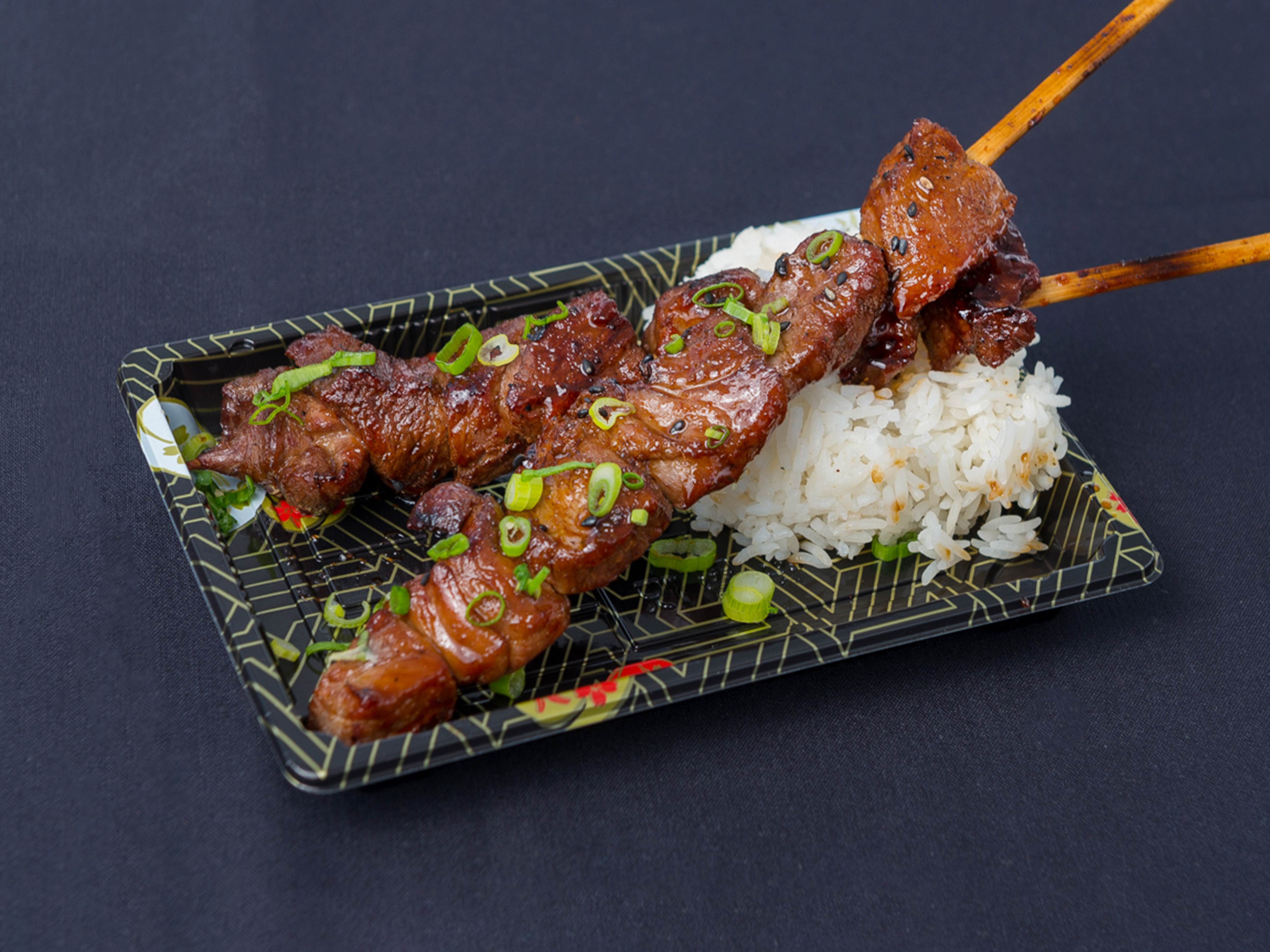 Order Teriyaki BBQ Beef Kebab ( 2 Pcs) food online from Wok N Kebab Asian Street Fare store, Oviedo on bringmethat.com