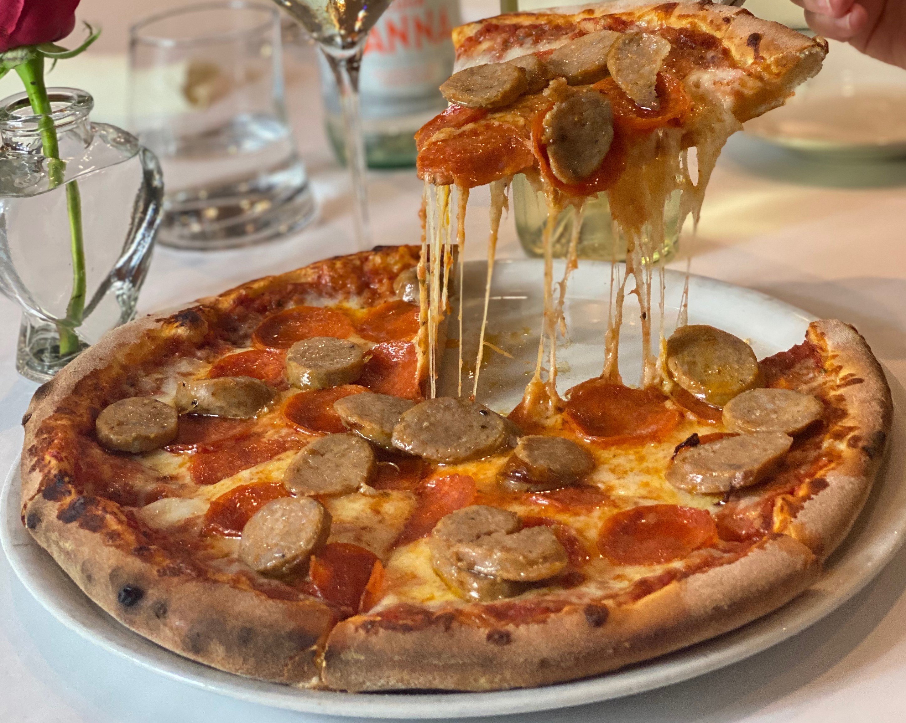 Order Pepperoni and Sausage Pizza food online from Tramonto Bistro store, Malibu on bringmethat.com