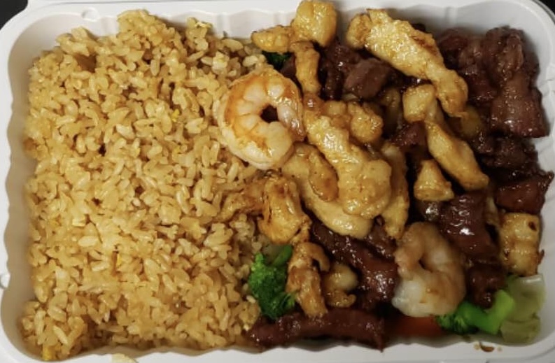 Order Chicken, Beef and Shrimp Teriyaki 铁板鸡牛虾 food online from Sake store, Lexington Park on bringmethat.com