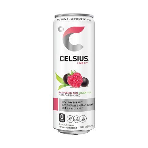 Order Celsius Raspberry Acai Green Tea 12oz Can food online from 7-Eleven store, Aurora on bringmethat.com