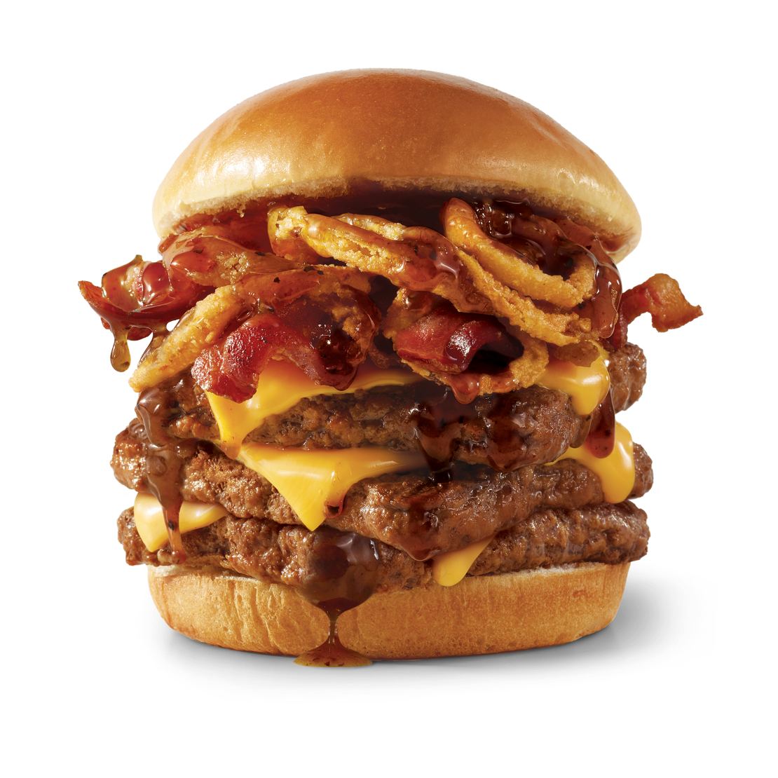 Order Bourbon Bacon Cheeseburger Triple food online from Wendy's store, Wantagh on bringmethat.com